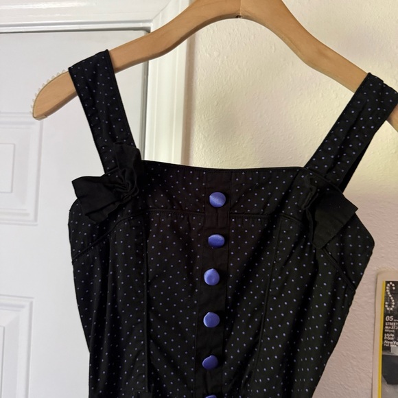 HELL BUNNY black purple Polka dot pinup retro mod button up belted midi mini - Picture 3 of 7